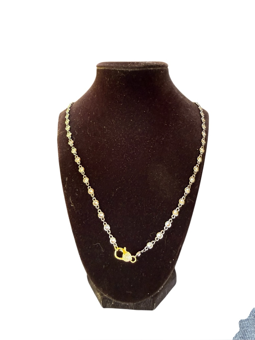 New Freida Rothman 18” Black Rhodium Plated Clear Crystal necklace w/Gold Pave